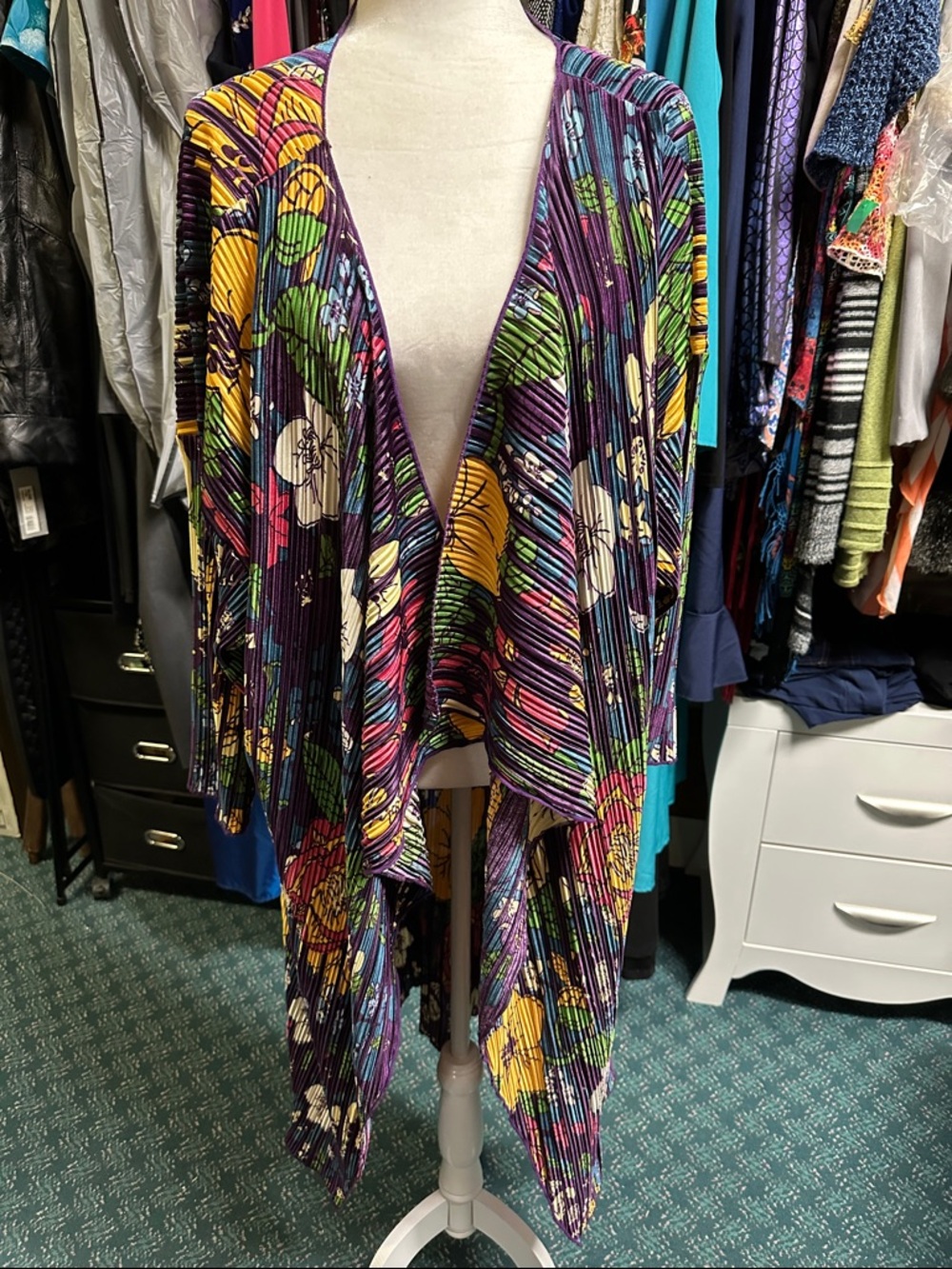 LuLaRoe Multi-Color Pleated Floral Draped Open-Front Jacket
